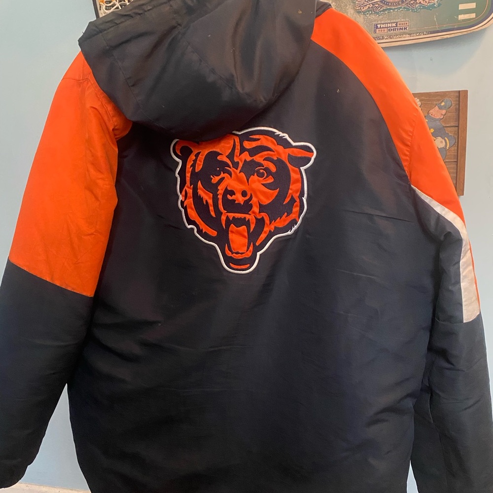 Chicago Bears Hooded Men’s Longsleeves Jacket Polyester Orange-Blue | LARGE